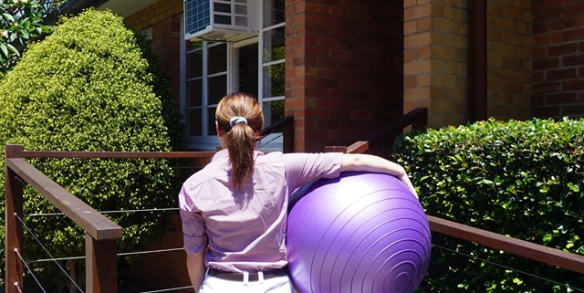 Britt at barefoot with physio ball